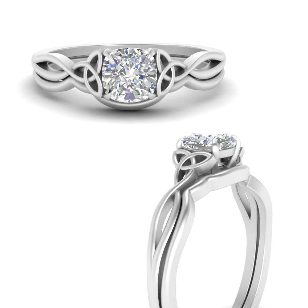 Cushion Cut Infinity Celtic Solitaire Wedding Set