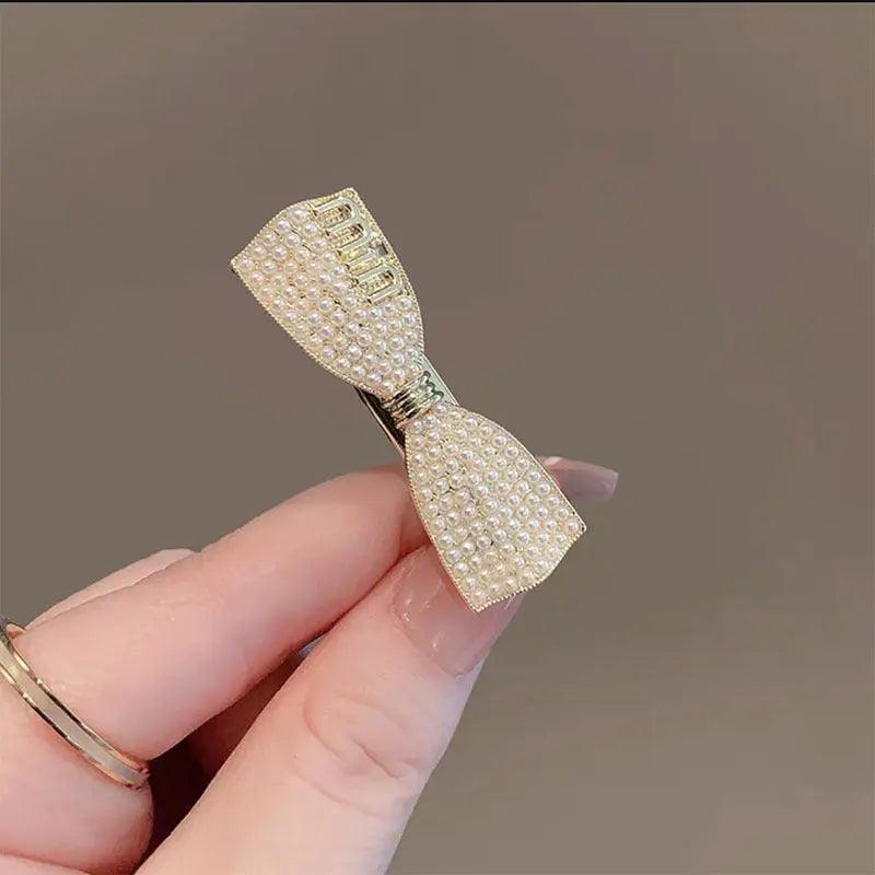 MAC037 Crystal Rhinestone Barrettes Butterfly Pearls Hair Clips Pins