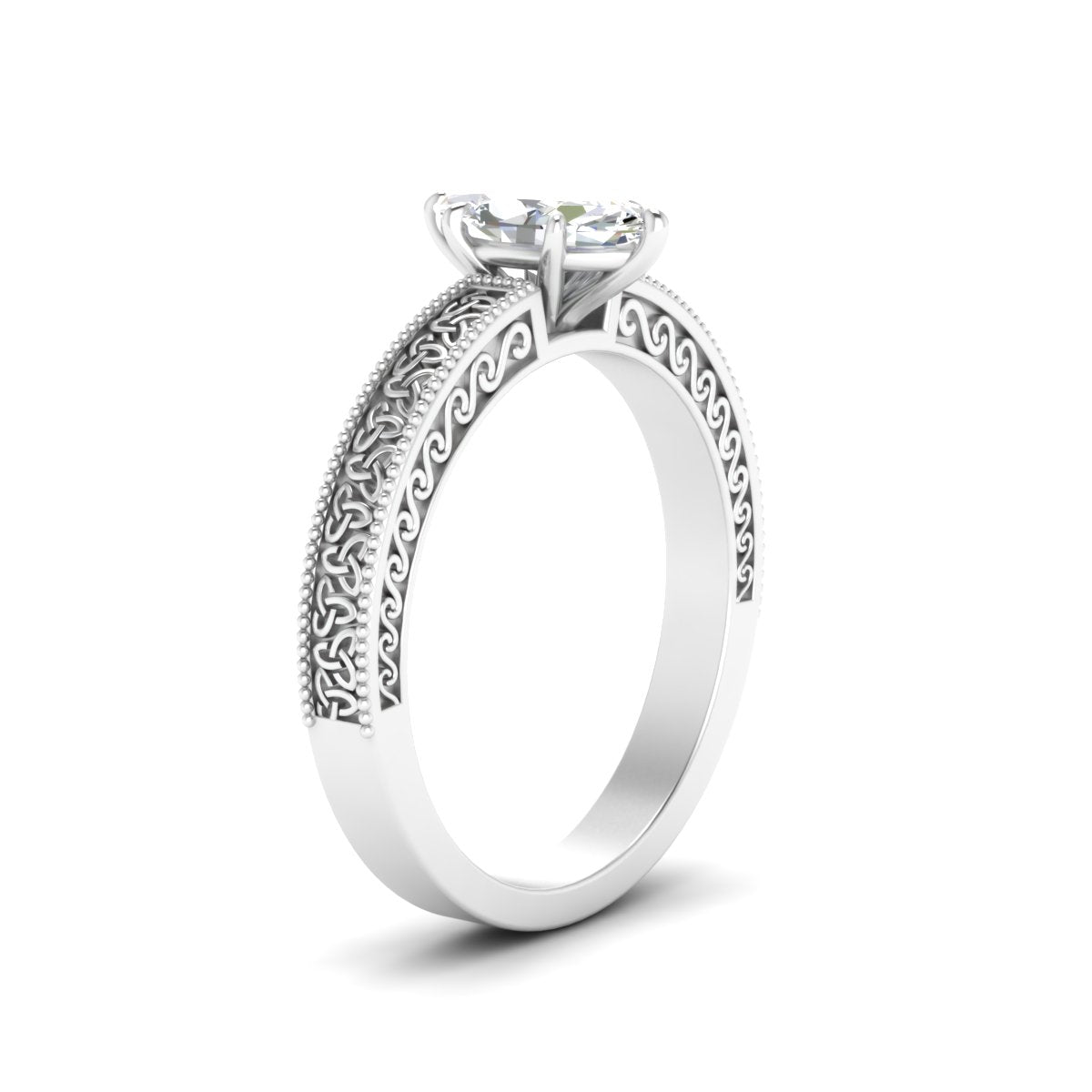 Marquise Cut Celtic Engraved Solitaire Engagement Ring