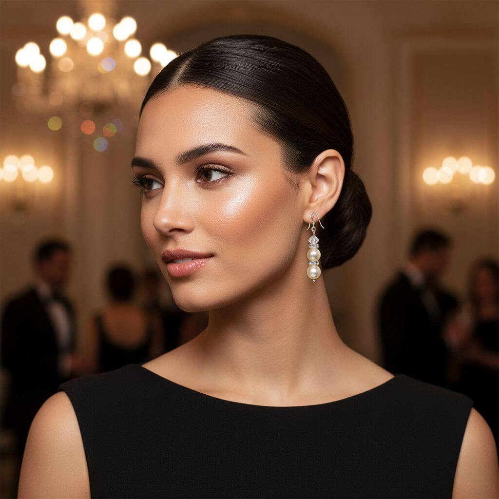 Bridal Sterling Silver Stacked Crystal and Pearl Earrings