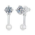 Moissanite Pearl Stud Earrings 925 Sterling Silver Lab Diamond CZ Bridal Gift