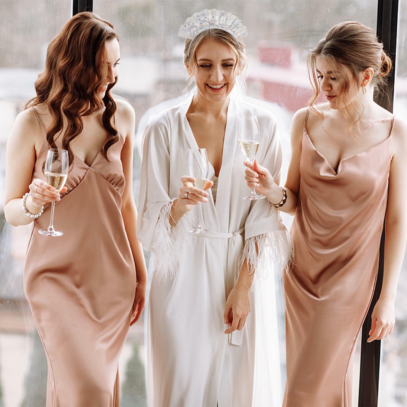 BAHABY Silver Glitter Bride Headband with Short Veil Bridal Shower Wedding