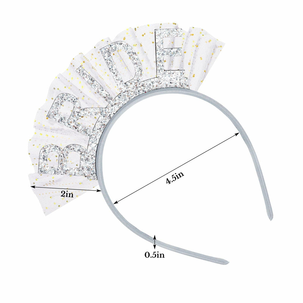 BAHABY Silver Glitter Bride Headband with Short Veil Bridal Shower Wedding