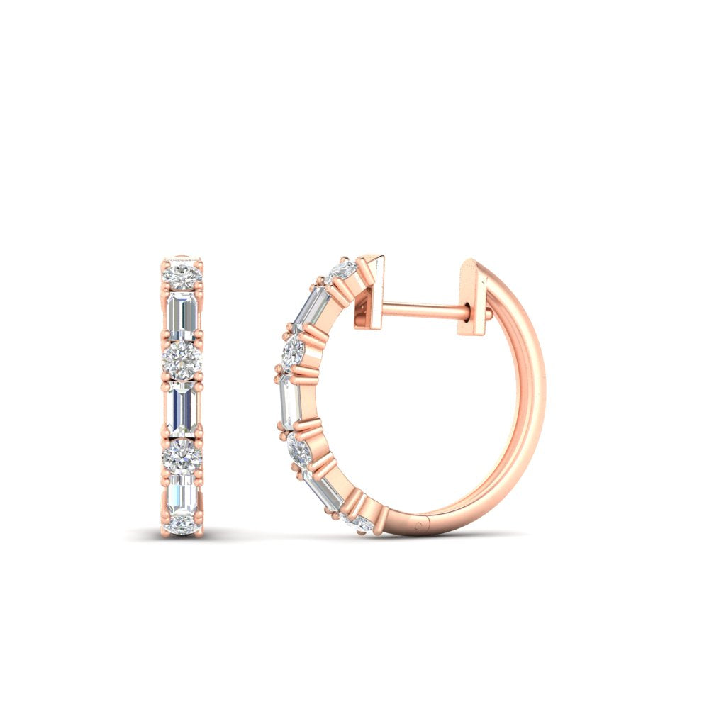 Round And Baguette Huggie Earrings