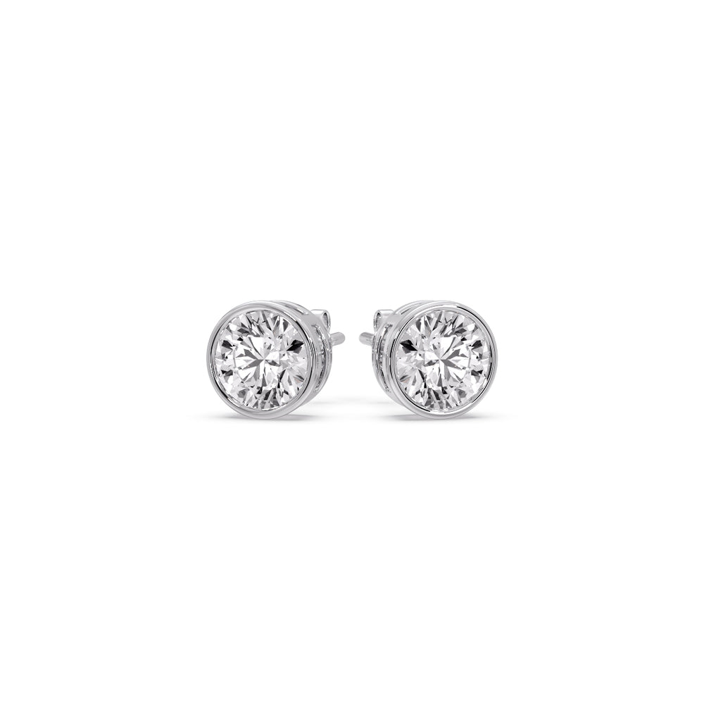 Round Cut Stud Bezel Set Earring